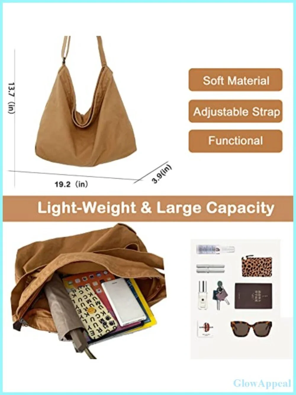 Canvas Hobo Crossbody Messenger Bag Lightweight Tote for Everyday